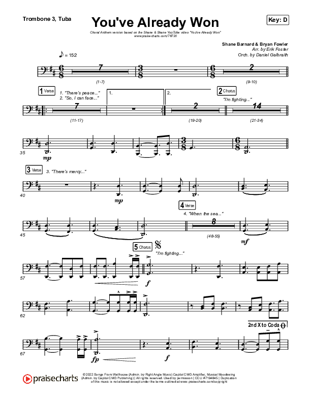 You've Already Won (Choral Anthem SATB) Trombone 3/Tuba (Shane & Shane / Arr. Erik Foster)