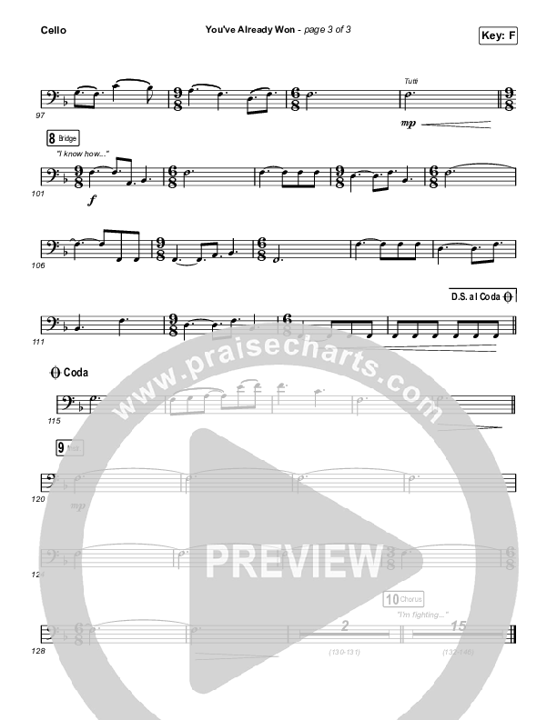 You've Already Won (Worship Choir SAB) Cello (Shane & Shane / Arr. Erik Foster)