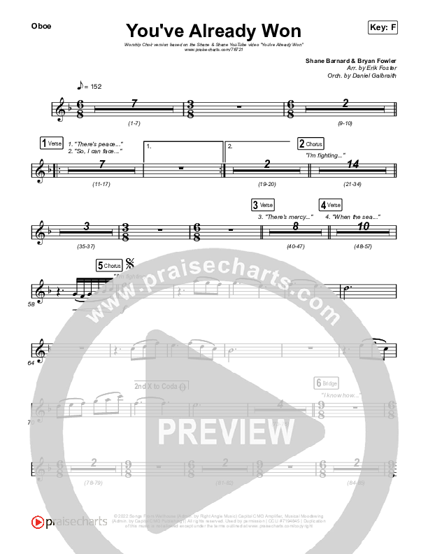 You've Already Won (Worship Choir SAB) Oboe (Shane & Shane / Arr. Erik Foster)