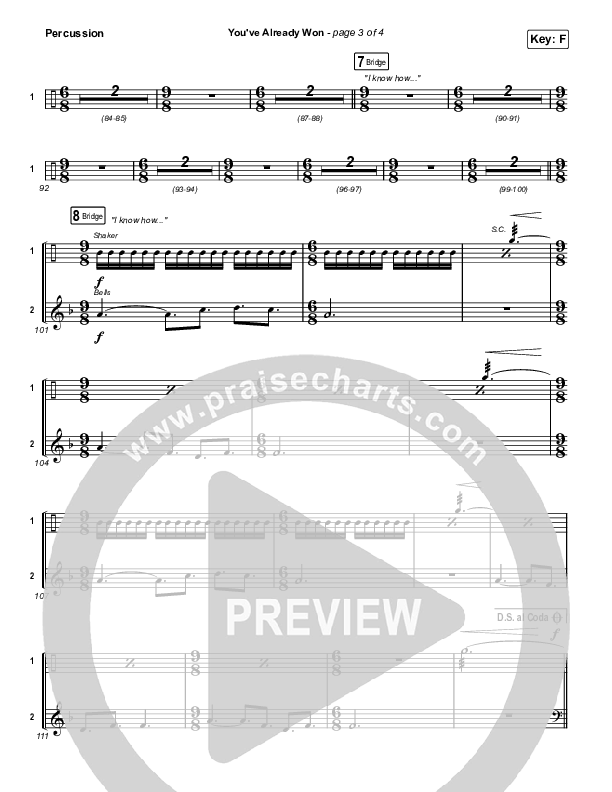 You've Already Won (Worship Choir SAB) Percussion (Shane & Shane / Arr. Erik Foster)