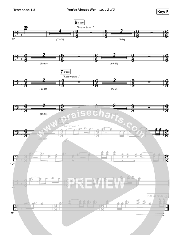 You've Already Won (Unison/2-Part Choir) Trombone 1/2 (Shane & Shane / Arr. Erik Foster)