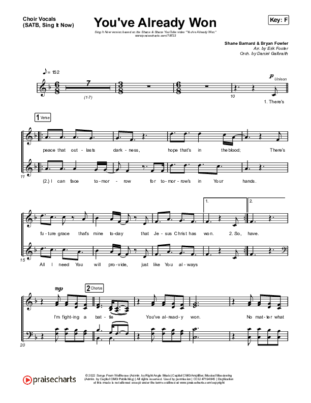You've Already Won (Sing It Now SATB) Choir Sheet (SATB) (Shane & Shane / Arr. Erik Foster)