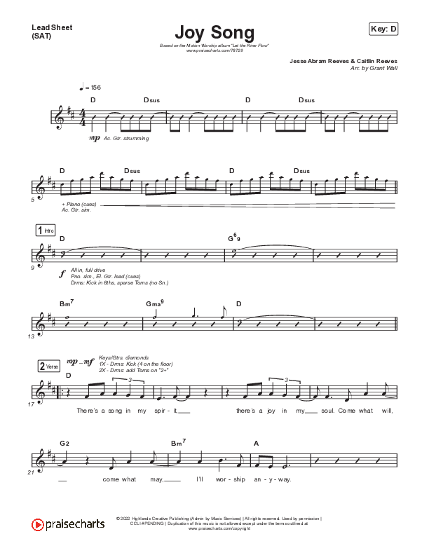Joy Song Lead Sheet (SAT) (Motion Worship)