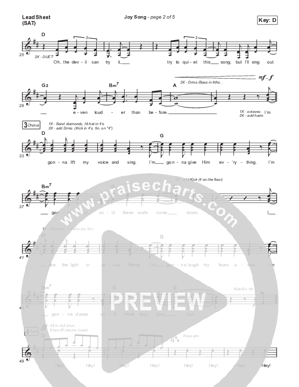 Joy Song Lead Sheet (SAT) (Motion Worship)