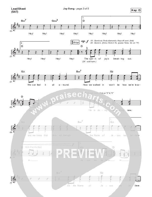 Joy Song Lead Sheet (SAT) (Motion Worship)