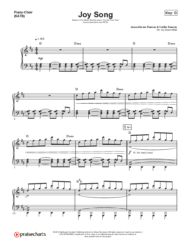 Joy Song Piano/Vocal (SATB) (Motion Worship)
