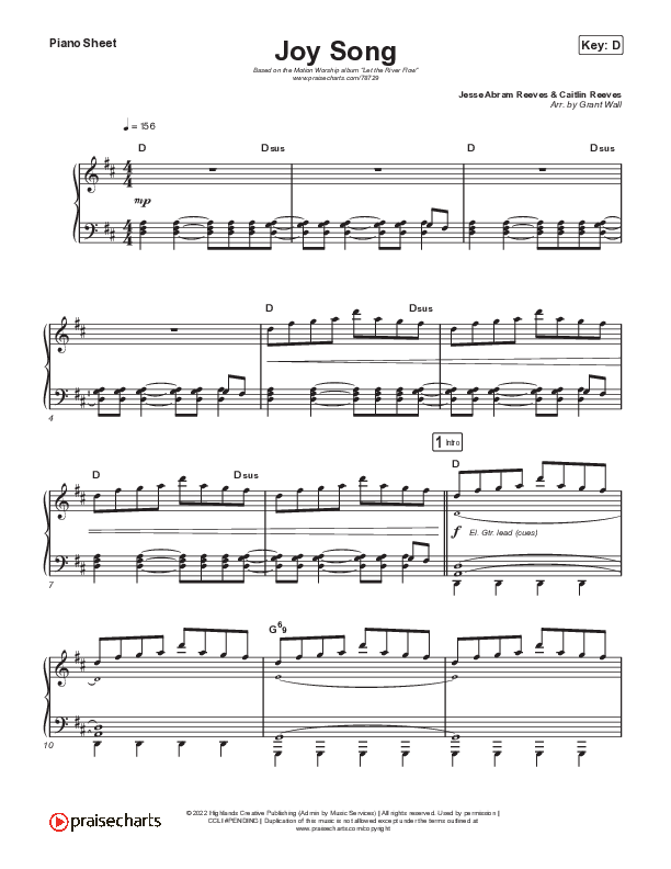 Joy Song Piano Sheet (Motion Worship)