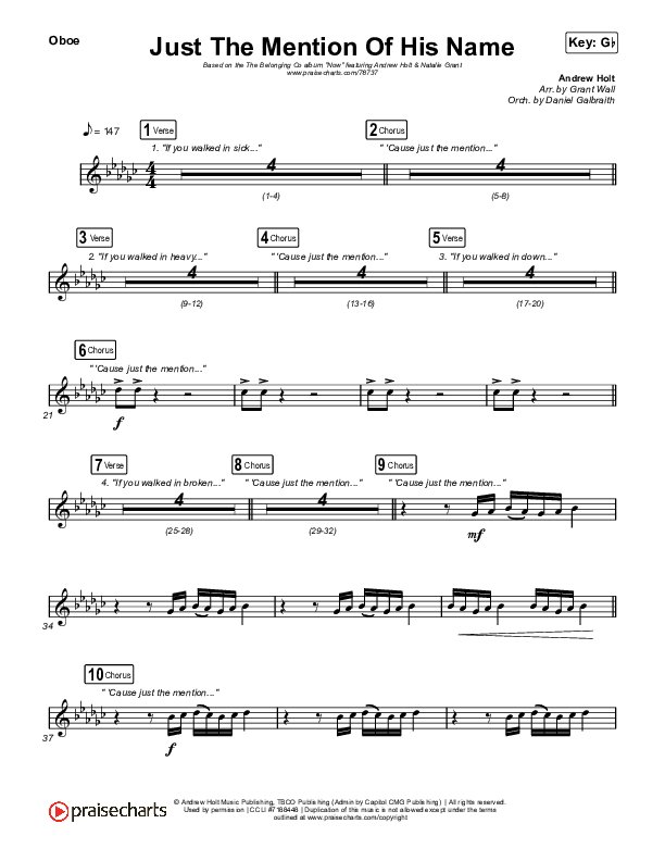 Just The Mention Of His Name (Live) Oboe (The Belonging Co / Andrew Holt / Natalie Grant)