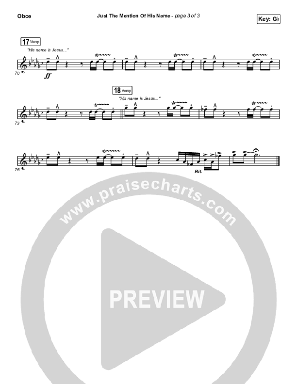 Just The Mention Of His Name (Live) Oboe (The Belonging Co / Andrew Holt / Natalie Grant)