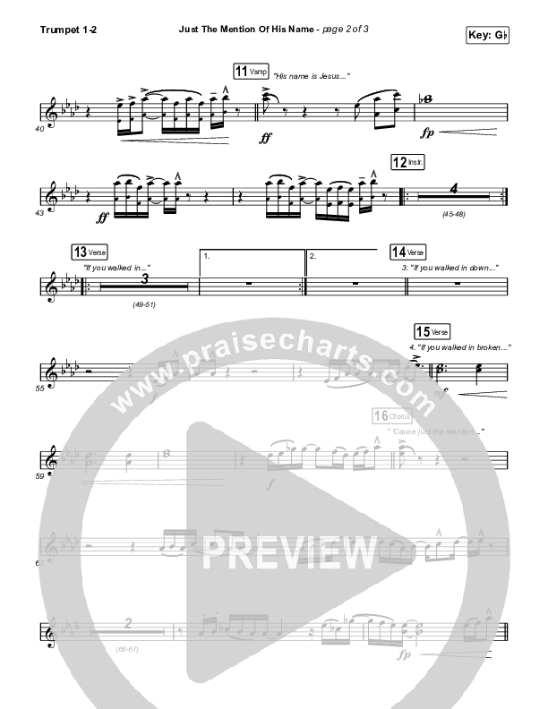 Just The Mention Of His Name (Live) Trumpet 1,2 (The Belonging Co / Andrew Holt / Natalie Grant)