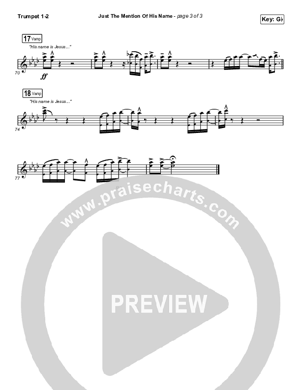 Just The Mention Of His Name (Live) Trumpet 1,2 (The Belonging Co / Andrew Holt / Natalie Grant)