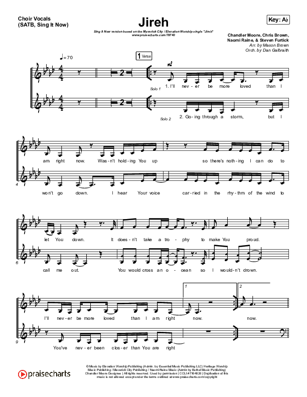 Jireh (Sing It Now SATB) Choir Sheet (SATB) (Maverick City Music / Elevation Worship / Arr. Mason Brown)