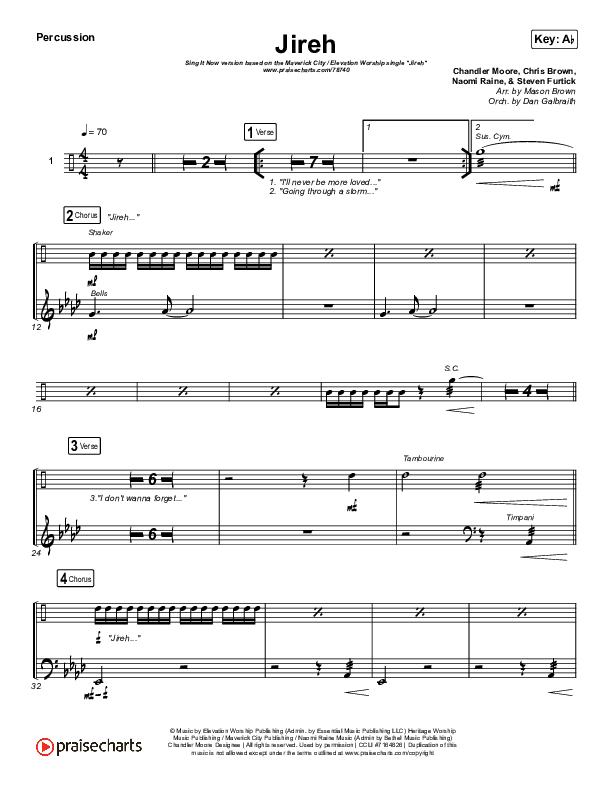 Jireh (Sing It Now SATB) Percussion (Maverick City Music / Elevation Worship / Arr. Mason Brown)