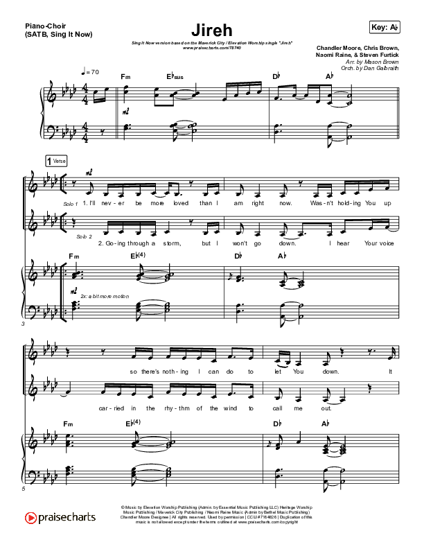 Jireh (Sing It Now SATB) Piano/Choir (SATB) (Maverick City Music / Elevation Worship / Arr. Mason Brown)