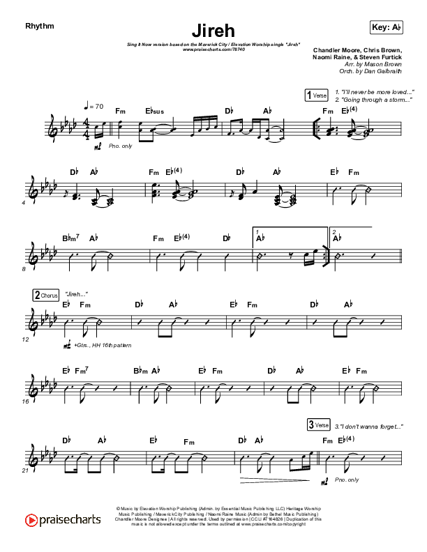 Jireh (Sing It Now SATB) Rhythm Chart (Maverick City Music / Elevation Worship / Arr. Mason Brown)