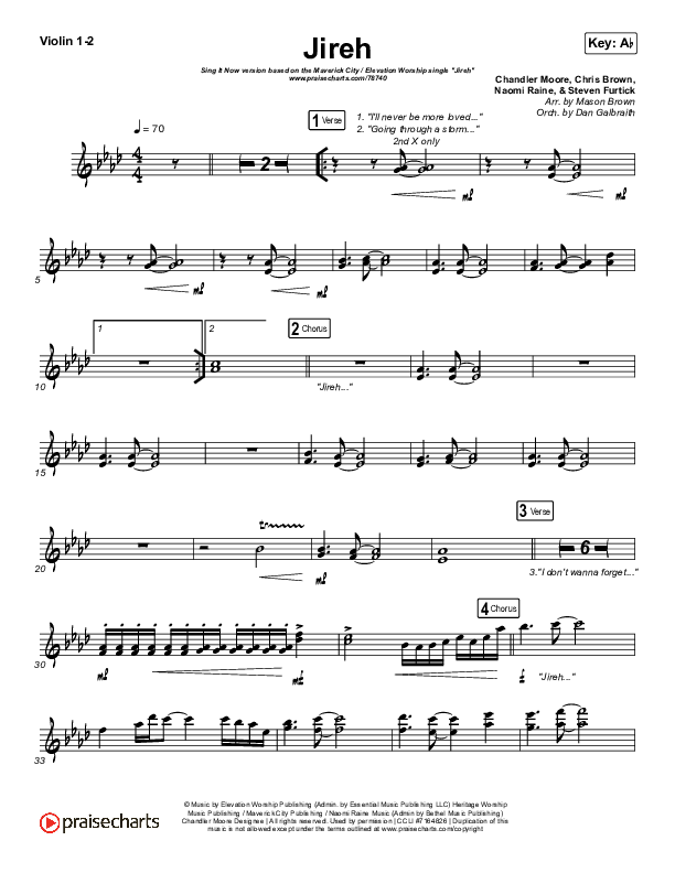 Jireh (Sing It Now SATB) Violin 1/2 (Maverick City Music / Elevation Worship / Arr. Mason Brown)