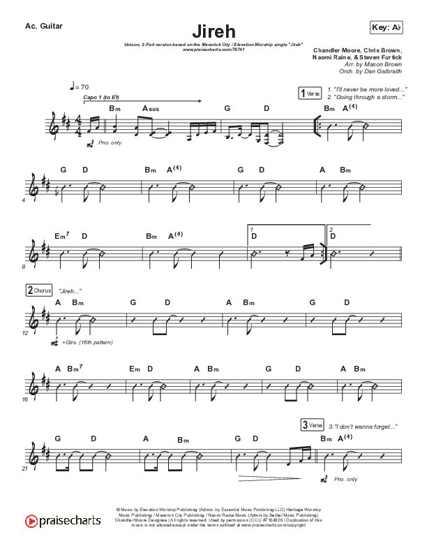 Jireh (Unison/2-Part Choir) Acoustic Guitar (Maverick City Music / Elevation Worship / Arr. Mason Brown)
