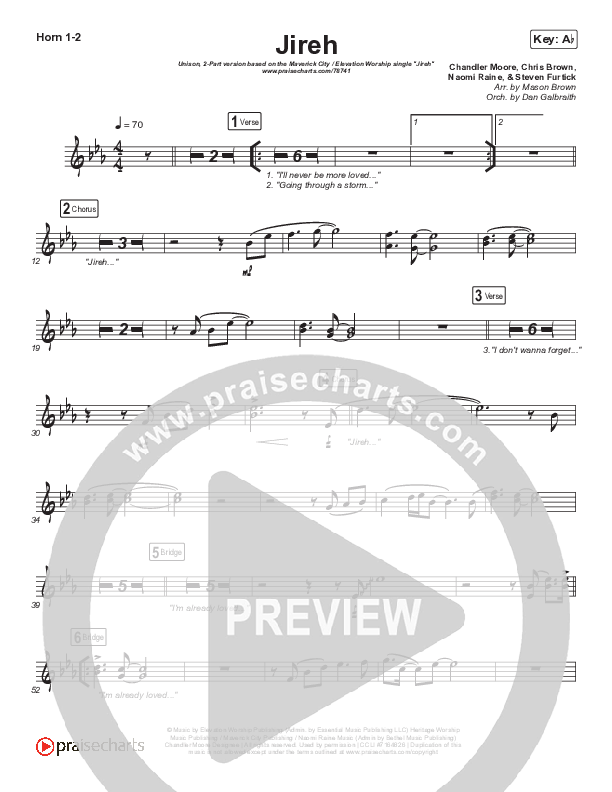 Jireh (Unison/2-Part Choir) French Horn 1/2 (Maverick City Music / Elevation Worship / Arr. Mason Brown)