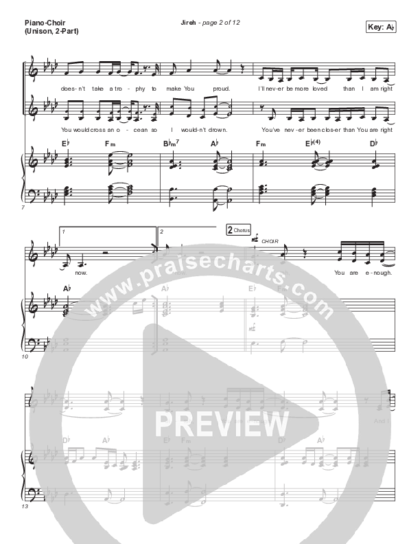 Jireh (Unison/2-Part Choir) Piano/Choir  (Uni/2-Part) (Maverick City Music / Elevation Worship / Arr. Mason Brown)