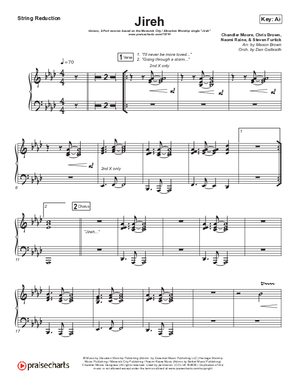 Jireh (Unison/2-Part Choir) String Reduction (Maverick City Music / Elevation Worship / Arr. Mason Brown)
