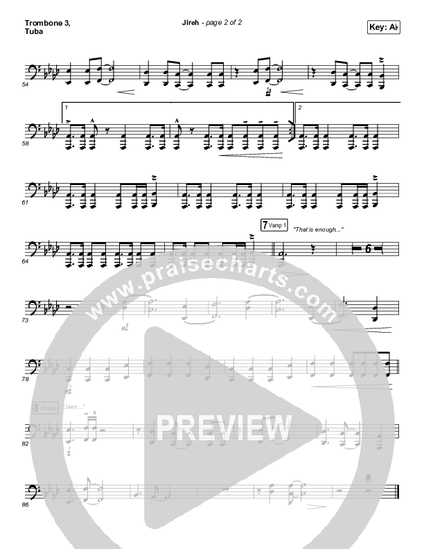 Jireh (Unison/2-Part Choir) Trombone 3/Tuba (Maverick City Music / Elevation Worship / Arr. Mason Brown)