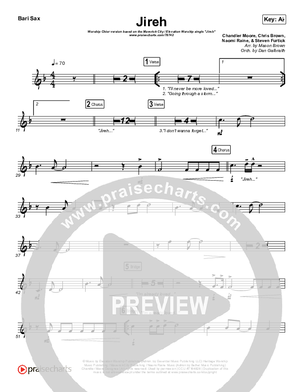 Jireh (Worship Choir SAB) Bari Sax (Maverick City Music / Elevation Worship / Arr. Mason Brown)