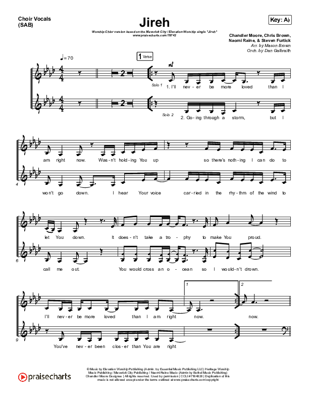 Jireh (Worship Choir SAB) Choir Sheet (SAB) (Maverick City Music / Elevation Worship / Arr. Mason Brown)