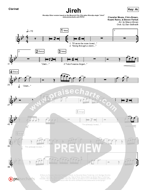 Jireh (Worship Choir SAB) Clarinet (Maverick City Music / Elevation Worship / Arr. Mason Brown)