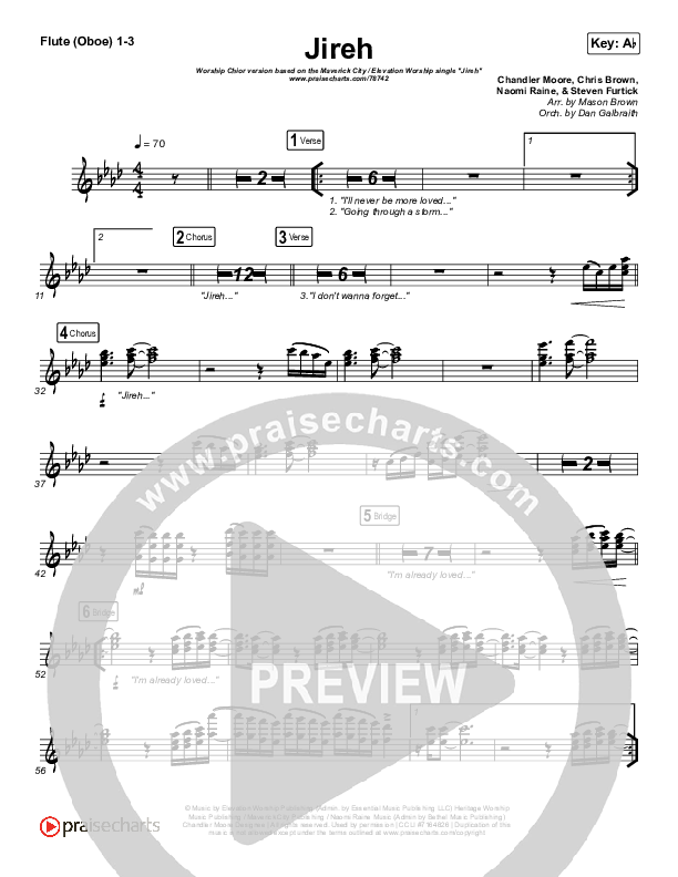 Jireh (Worship Choir SAB) Flute/Oboe 1/2/3 (Maverick City Music / Elevation Worship / Arr. Mason Brown)
