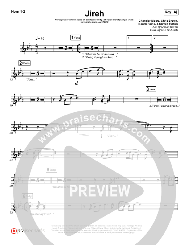 Jireh (Worship Choir SAB) French Horn 1/2 (Maverick City Music / Elevation Worship / Arr. Mason Brown)