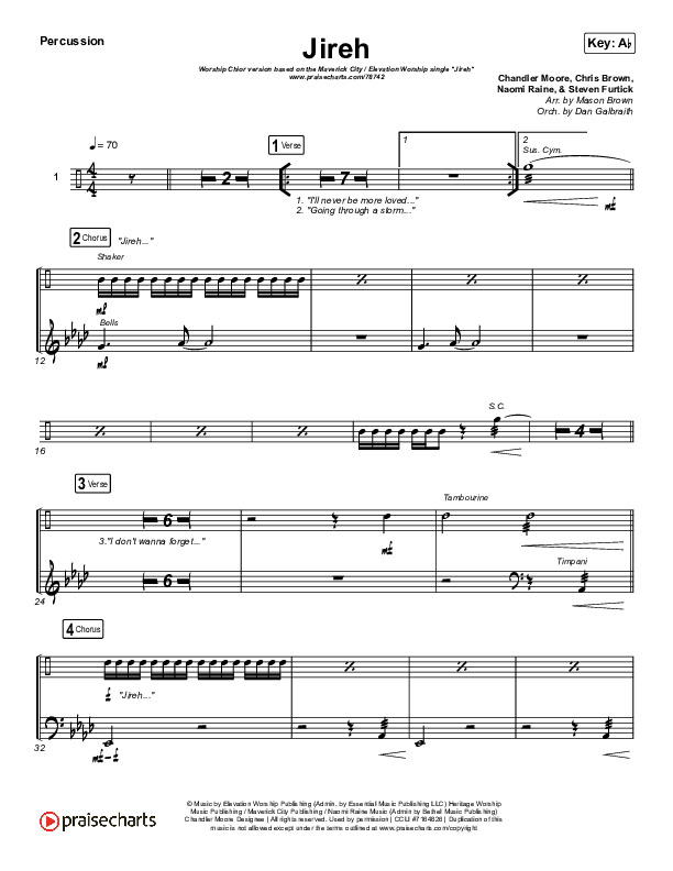 Jireh (Worship Choir SAB) Percussion (Maverick City Music / Elevation Worship / Arr. Mason Brown)