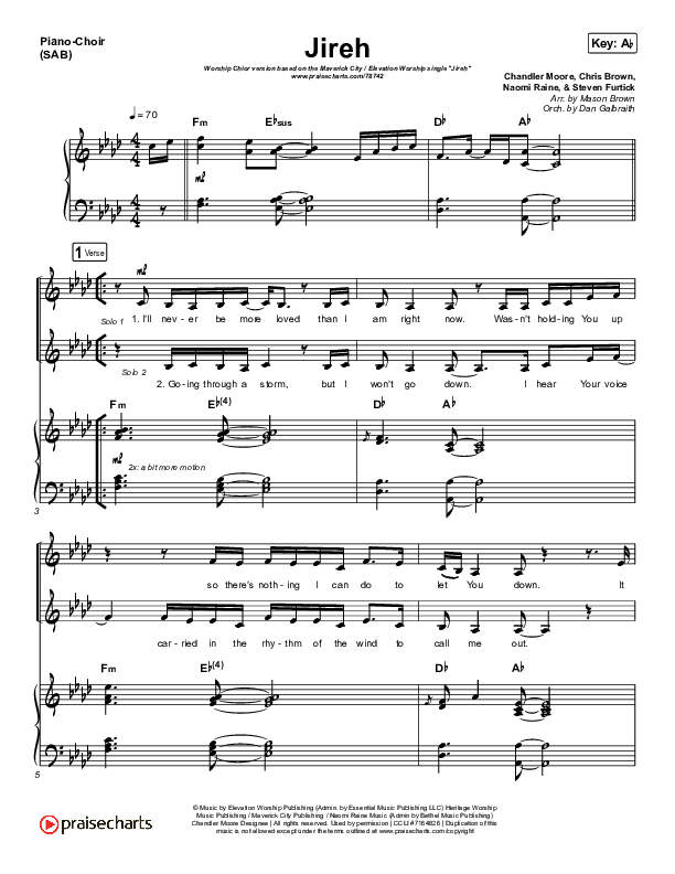Jireh (Worship Choir SAB) Piano/Choir (SAB) (Maverick City Music / Elevation Worship / Arr. Mason Brown)