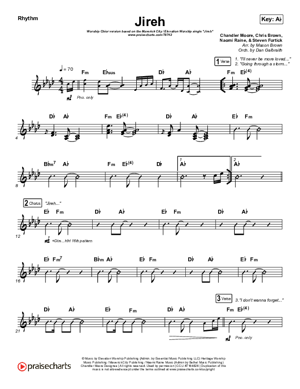 Jireh (Worship Choir SAB) Rhythm Chart (Maverick City Music / Elevation Worship / Arr. Mason Brown)