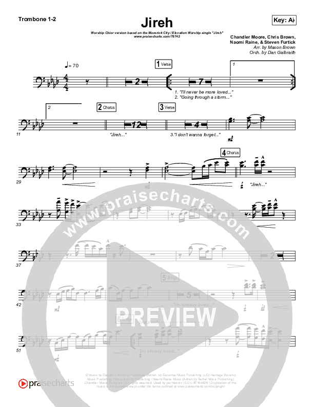 Jireh (Worship Choir SAB) Trombone 1/2 (Maverick City Music / Elevation Worship / Arr. Mason Brown)