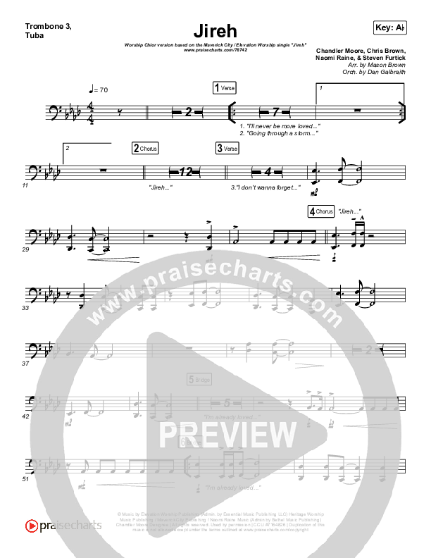 Jireh (Worship Choir SAB) Trombone 3/Tuba (Maverick City Music / Elevation Worship / Arr. Mason Brown)