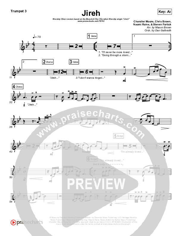 Jireh (Worship Choir SAB) Trumpet 3 (Maverick City Music / Elevation Worship / Arr. Mason Brown)