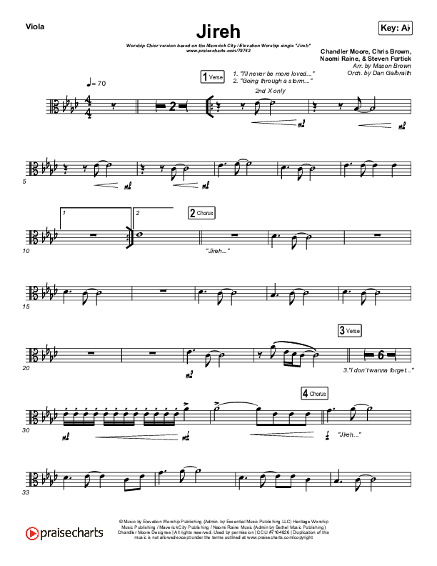 Jireh (Worship Choir SAB) Viola (Maverick City Music / Elevation Worship / Arr. Mason Brown)
