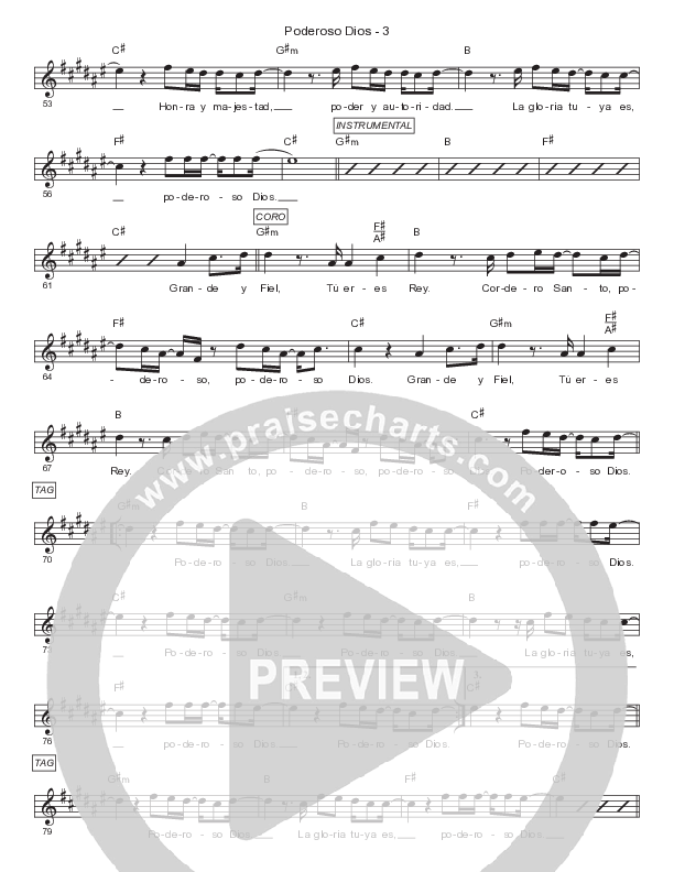 Poderoso Dios Lead Sheet Melody (Gateway Worship Español / Miel San Marcos)