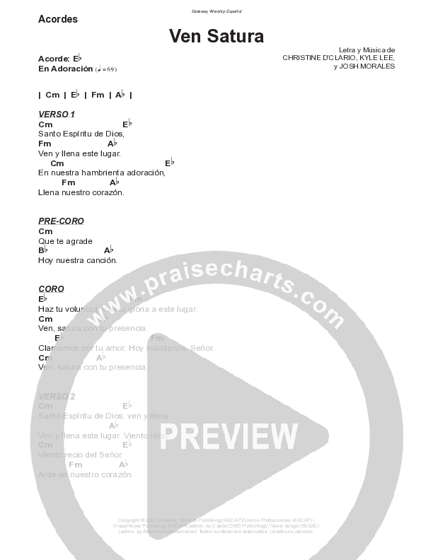 Ven Satura Chord Chart (Gateway Spanish / Christine D'Clario)
