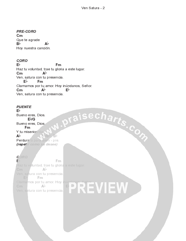 Ven Satura Chord Chart (Gateway Spanish / Christine D'Clario)