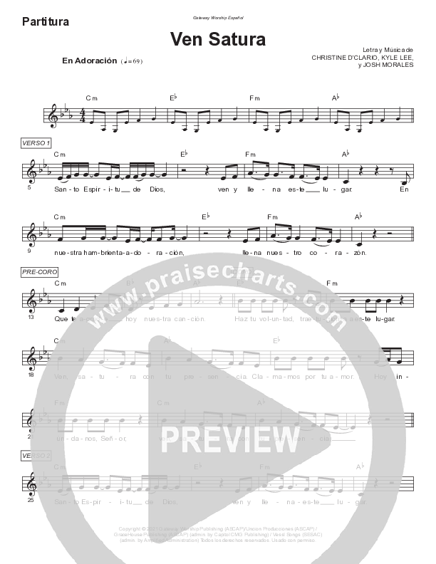 Ven Satura Lead Sheet Melody (Gateway Worship Español / Christine D'Clario)