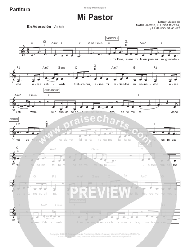 Mi Pastor Lead Sheet Melody (Gateway Worship Español / Julissa Rivera)