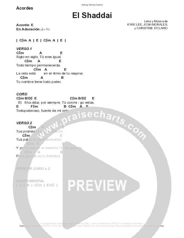 El Shaddai Chord Chart (Gateway Worship Español / Christine D'Clario)
