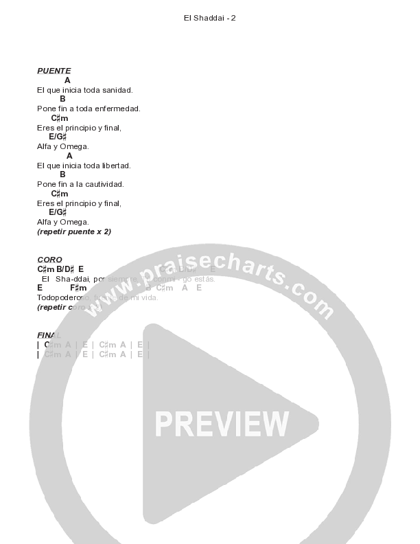 El Shaddai Chord Chart (Gateway Worship Español / Christine D'Clario)