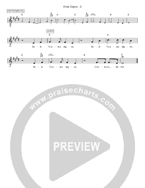 Eres Digno Lead Sheet Melody (Gateway Worship Español / Daniel Calveti)
