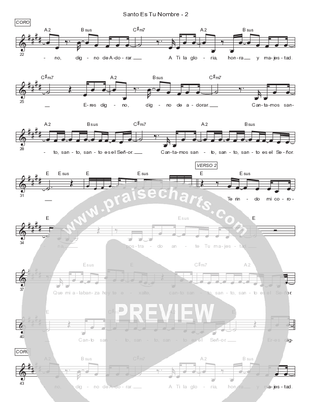 Santo Es Tu Nombre Lead Sheet Melody (Gateway Worship Español / Lilly Goodman)