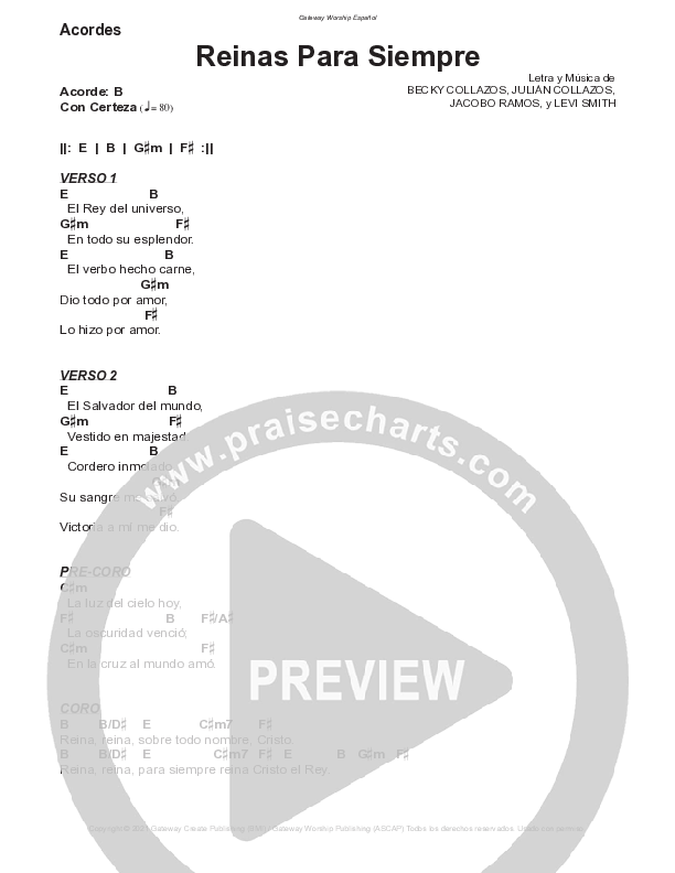 Reinas Para Siempre Chord Chart (Gateway Worship Español / Coalo Zamorano)