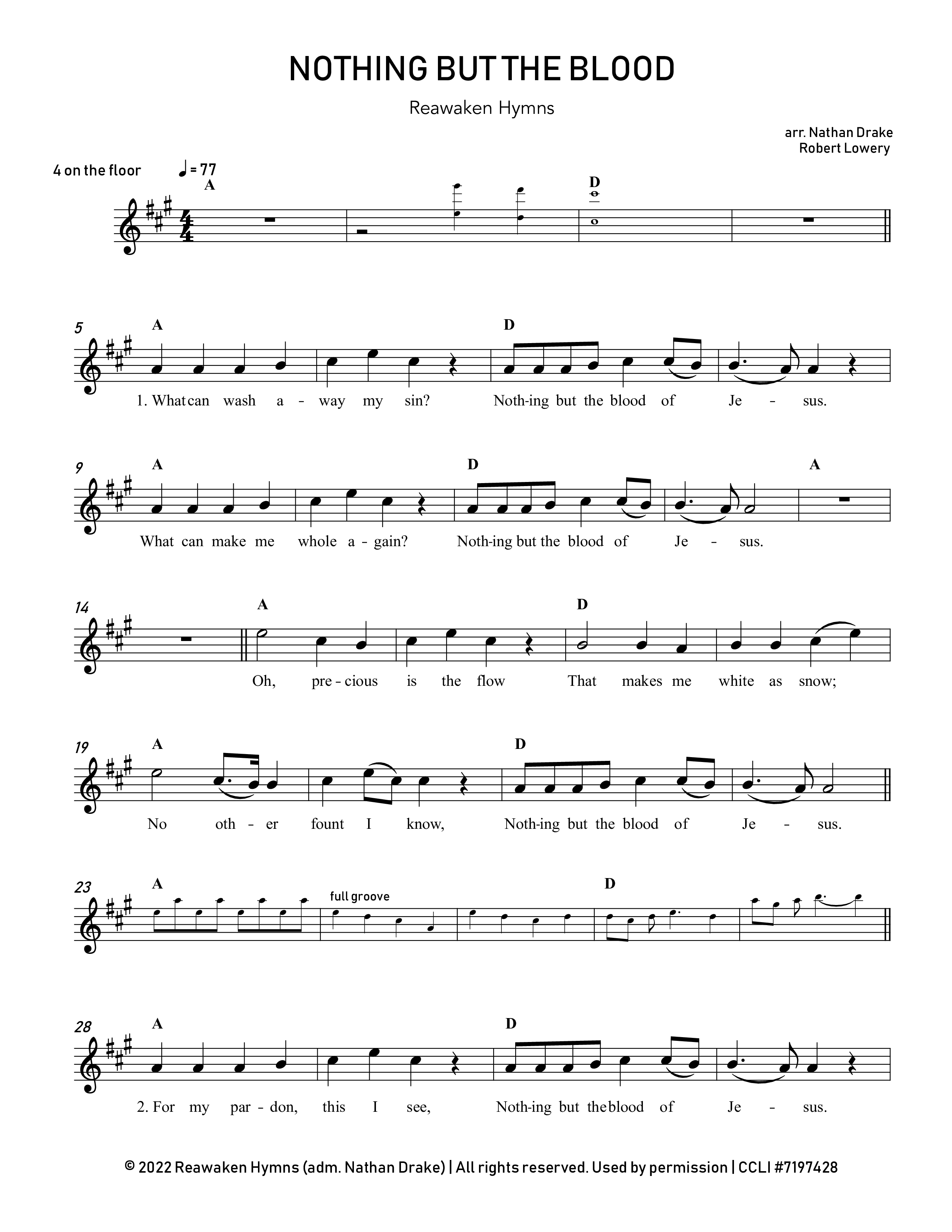 Nothing But The Blood Lead Sheet Melody (Reawaken Hymns)