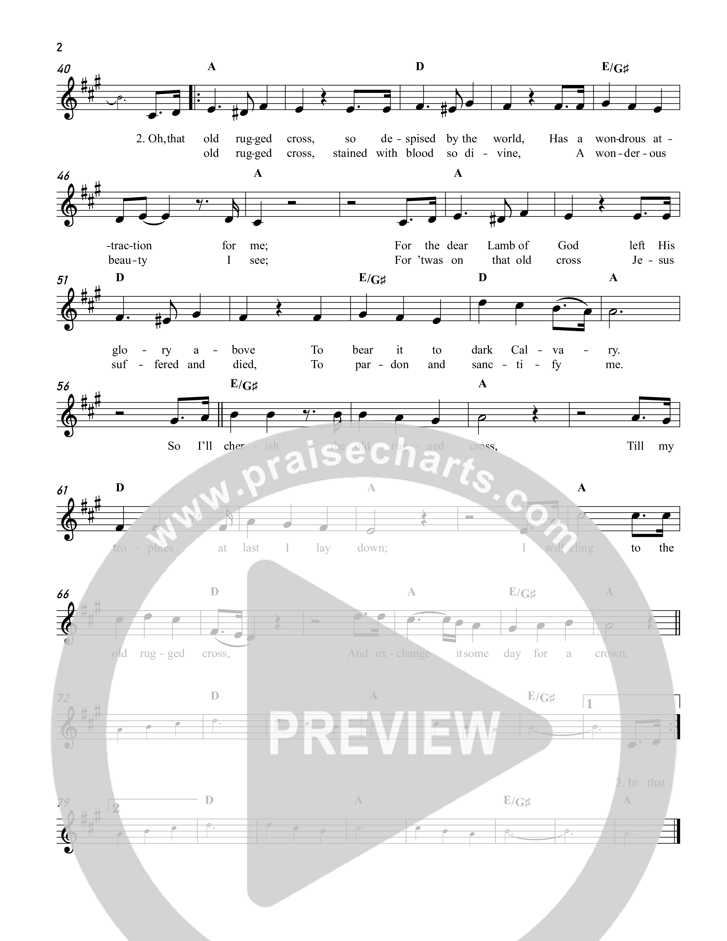 The Old Rugged Cross Lead Sheet Melody (Reawaken Hymns)