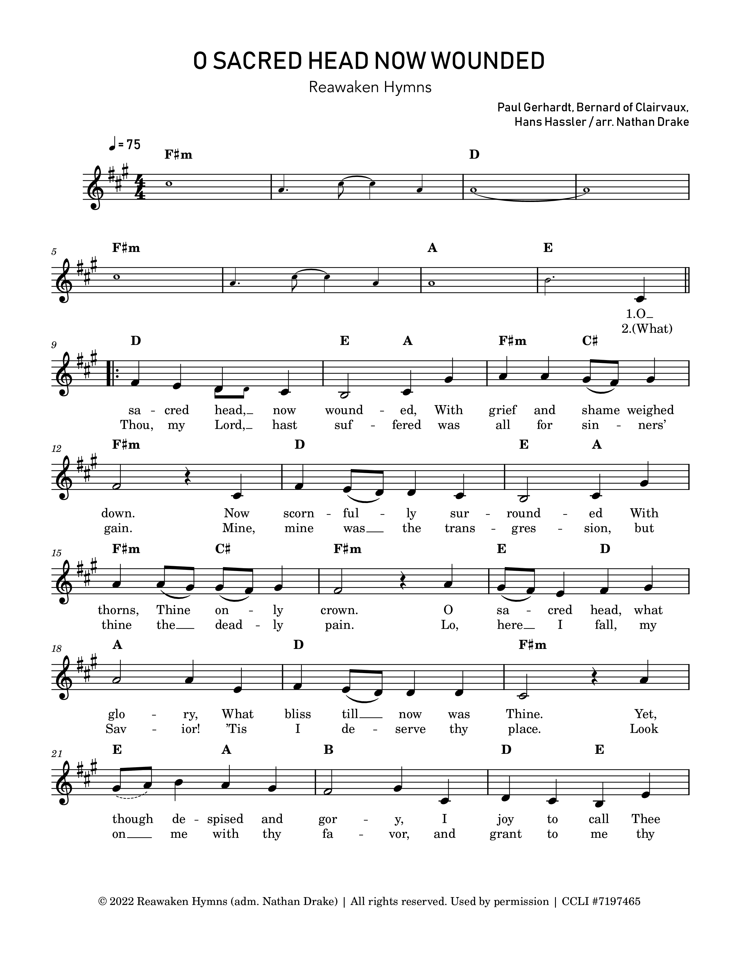O Sacred Head Now Wounded Lead Sheet Melody (Reawaken Hymns)